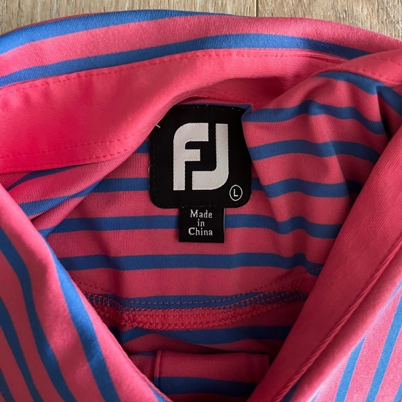 FootJoy Men’s Polo Golf Shirt Pink Blue & White Striped Short Sleeve - Large - Picture 3 of 6